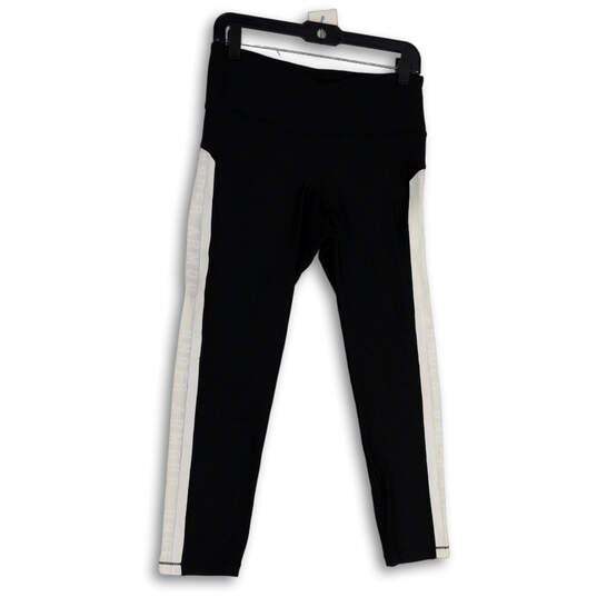 Womens Black White Elastic Waist Pull-On Activewear Compression Leggings L image number 2