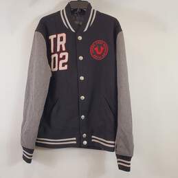 True Religion Men Black/Grey Letterman Jacket XL