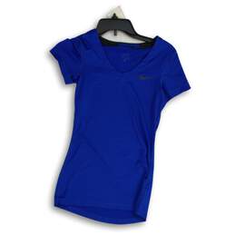 Nike Pro Womens Blue Dri-Fit V-Neck Short Sleeve Pullover T-Shirt Size XS