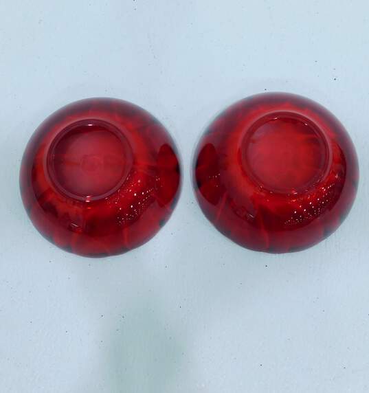 Pair Of Vintage Arcoroc France Ruby Red Tulip Scallop Edge Berry Dessert Bowls image number 4