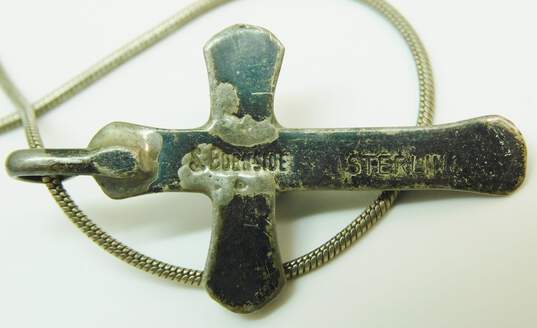 Artisan S. Burnside Signed Sterling Silver Larimar Cross Pendant Necklace 9.1g image number 4