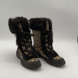 Womens Jennie Q522 Brown Tan Monogram Fur Trim Lace-Up Snow Boots Size 9 B alternative image