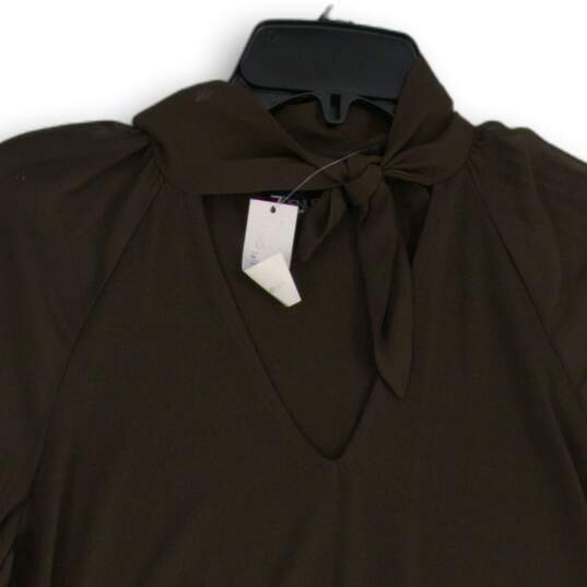 NWT 7th Avenue Womens Brown Tie Neck Puff Sleeve Pullover Blouse Top Size XS image number 3