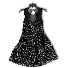 Womens Black Polka Dot Round Neck Knee Length Fit And Flare Dress Size M