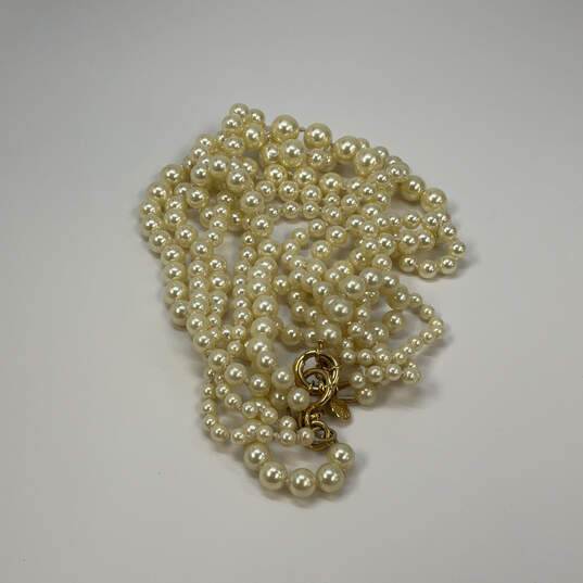Designer J. Crew Gold-Tone Multi Strand White Pearl Toggle Beaded Necklace image number 4