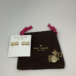 Designer Kate Spade Gold-Tone Bow Stud Earrings With Chain Bracelet W/ Bag