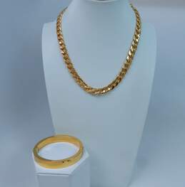 J Crew Gold Tone Curb Chain Necklace & Bangle Bracelet 111.2g