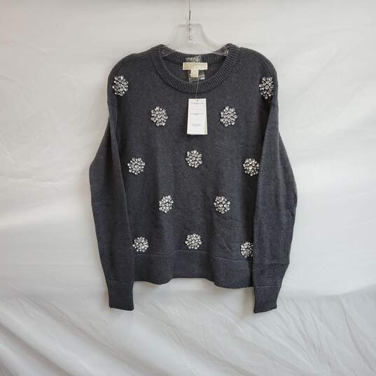 MICHAEL Michael Kors Gray Knit Rhinestone Embellished Sweater WM Size S NWT image number 1