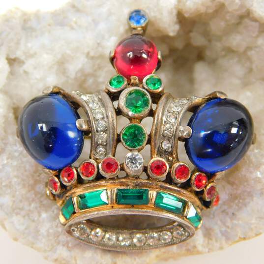 VNTG Mid Century 925 Sterling Silver Crown Trifari Jelly Belly Royal Crown Brooch image number 1