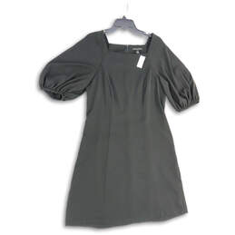 NWT Womens Black Square Neck Puff Sleeve Back Zip Shift Dress Size M Tall