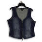 Womens Blue Sleeveless Rhinestone Flap Pocket Full-Zip Vest Size XL image number 1
