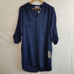 Women's dark blue polyester crepe popover shift dress M