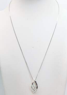 14K White Gold 0.22 CTTW Baguette & Round Diamond Pendant Necklace 5.1g