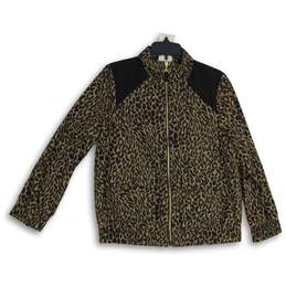 Chico's Zenergy Womens Brown Black Animal Print Full-Zip Jacket Size 8/10