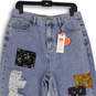 NWT Womens Blue Patchwork Denim Distressed Wide-Leg Jeans Size XL image number 3