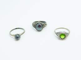 Vintage Sterling Silver Black Pearl Hematite & Green Glass Rings 10.6g