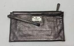 Michael Kors Silver Metallic Leather Envelope Zip Wristlet Clutch