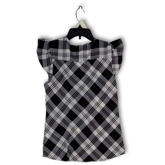 Womens White Black Plaid Front Knot Sleeveless Pullover Blouse Top Size M image number 2