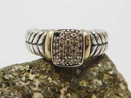 BH Effy 925 & 18K Yellow Gold Champagne Diamond Pave Cable Ring 7.1g