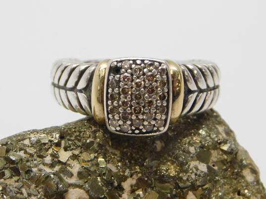 BH Effy 925 & 18K Yellow Gold Champagne Diamond Pave Cable Ring 7.1g image number 1