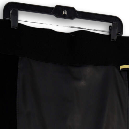 Women Black Elastic Waist Back Slit Pull-On Straight & Pencil Skirt Size XL image number 3