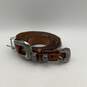 Pair Of 2 Womens Brown Leather Beaded Adjustable Waist Belt With Silver Buckle image number 5