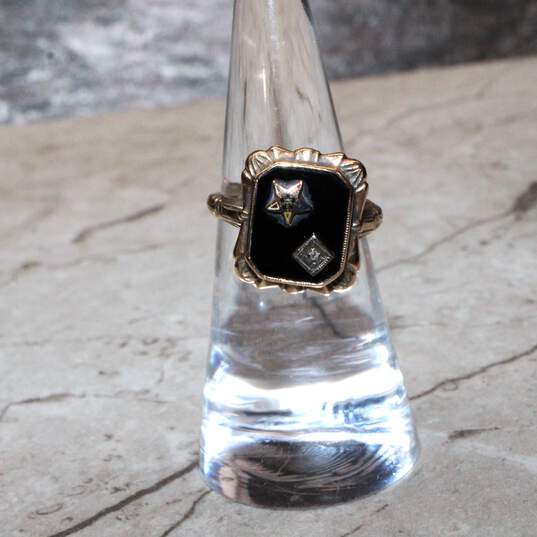 Vintage 9K Yellow & White Gold White Sapphire Accent Onyx Eastern Star Ring Size 5.5 - 3.2g image number 2