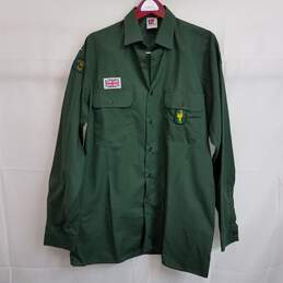 Vintage green button up shirt with patches