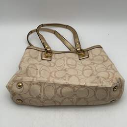 Coach Womens White Gold Signature Print Inner Zip Pocket Tote Handbag