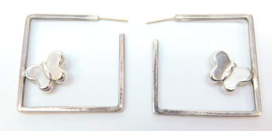 14K White Gold Geometric Square Demi Hoop Butterfly Earrings 10.2g image number 4