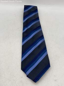 Authentic Yves Saint Laurent Mens Black Blue Striped Printed Designer Tie
