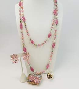 Vintage Pink Glass, Aurora Borealis & Faux Opal Jewelry 150.7g alternative image