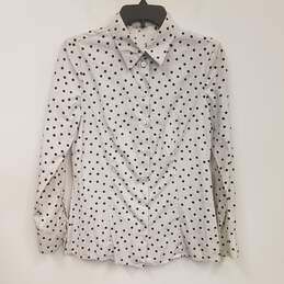 Womens Black White Polka Dots Long Sleeve Collared Button Up Shirt Size S