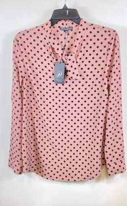 NWT Adrianna Papell Womens Pink Polka Dot Neck Tie Pullover Blouse Top Size M