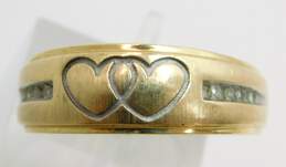 10k Yellow Gold Diamond Accent Carved Hearts Wedding Band 3.1g