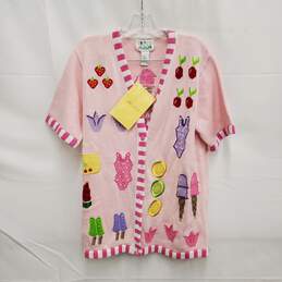 NWT VTG Quacker Factory WM's Pink Embroidered Summertime Short Sleeve Cardigan Size M
