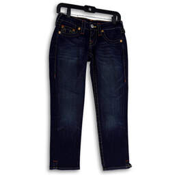 Womens Blue Denim Medium Wash Five Pocket Design Straight Jeans Size 25