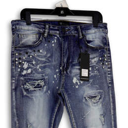 NWT Womens Blue Denim Medium Wash Distressed Skinny Leg Jeans Size 32