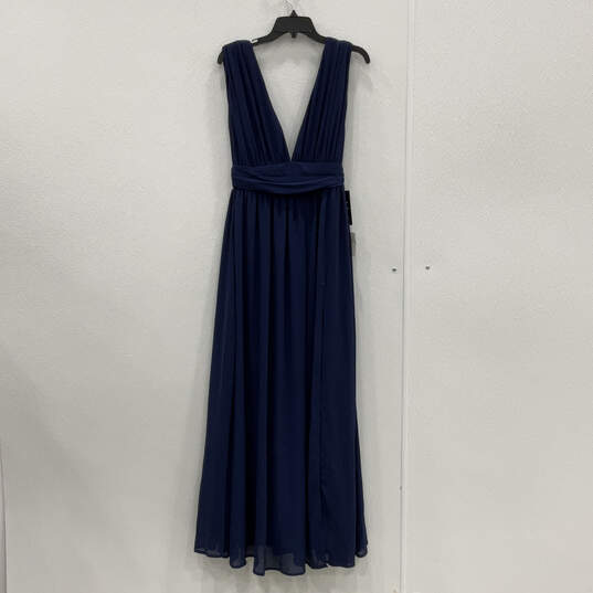 NWT Womens Blue Sleeveless V-Neck Side Slit Back Zip Maxi Dress Size M image number 1
