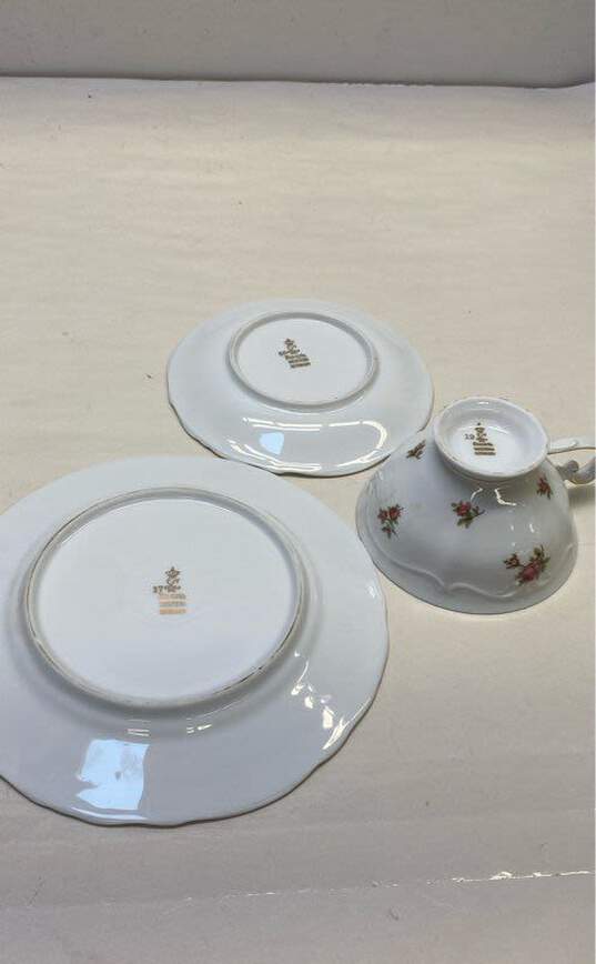 3 Bavaria West Germany Elfenbein Rose Patten Tea Cup Saucer Plate Set image number 7