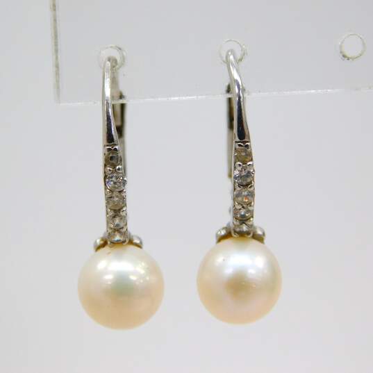 Romantic 925 Sterling Silver Pearl & Beaded Chain Necklaces & Bracelet Pearl CZ Hoop Earrings Love Rose & Heart CZ Rings 17.5g image number 2