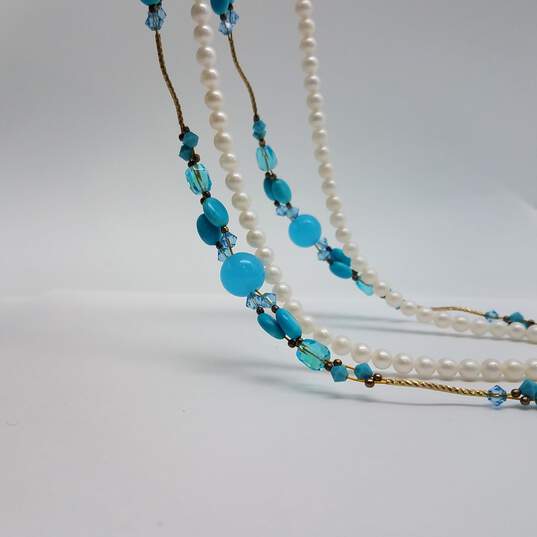 10k Gold Fw Pearl & Aqua Gemstone Necklace Bundle 2pcs 28.5g image number 6