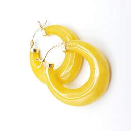 14K Yellow Gold Yellow Jade Hoop Earrings 11.12G alternative image