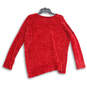 Womens Red Knitted Long Sleeve V-Neck Pullover Sweater Size Small image number 2