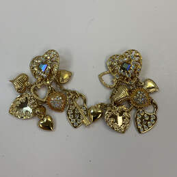 Designer Kirks Folly Gold-Tone Heart Charm Rhinestone Dangle Earrings
