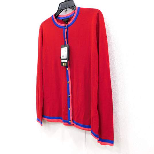 Escada Suloma Cherry Red Button Front Women's Cardigan Size L NWT with COA image number 2