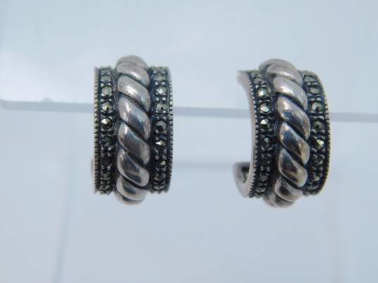 Romantic Judith Jack 925 Sterling Silver Marcasite Demi Hoop Earrings & Heart Pendant Necklace 15.9g image number 7