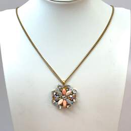 Designer J. Crew Gold-Tone Floral Mandala Crystal Pendant Necklace