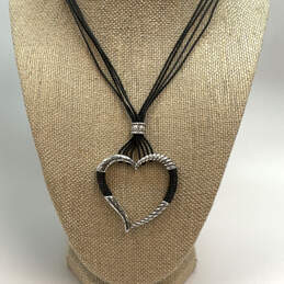 Designer Brighton Silver-Tone Leather Cord Heart Shape Pendant Necklace