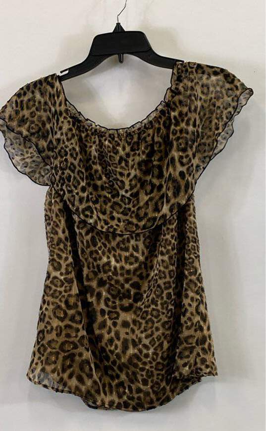 White House Black Market Women's Leopard Blouse- M NWT image number 2